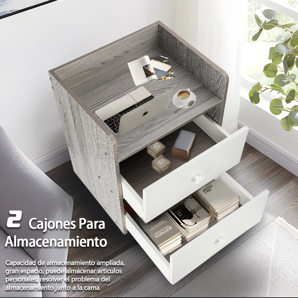 Mesita de Noche - Estilo Moderno 2 Cajones（Pino Morandi）