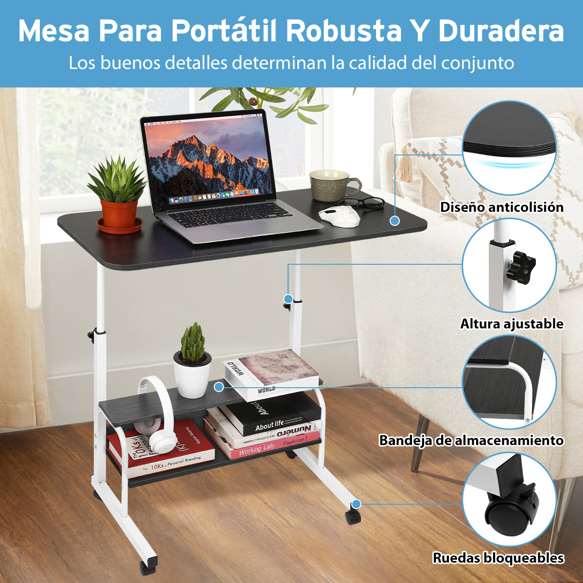 Mesa Para Laptop Con Ruedas Y De Altura