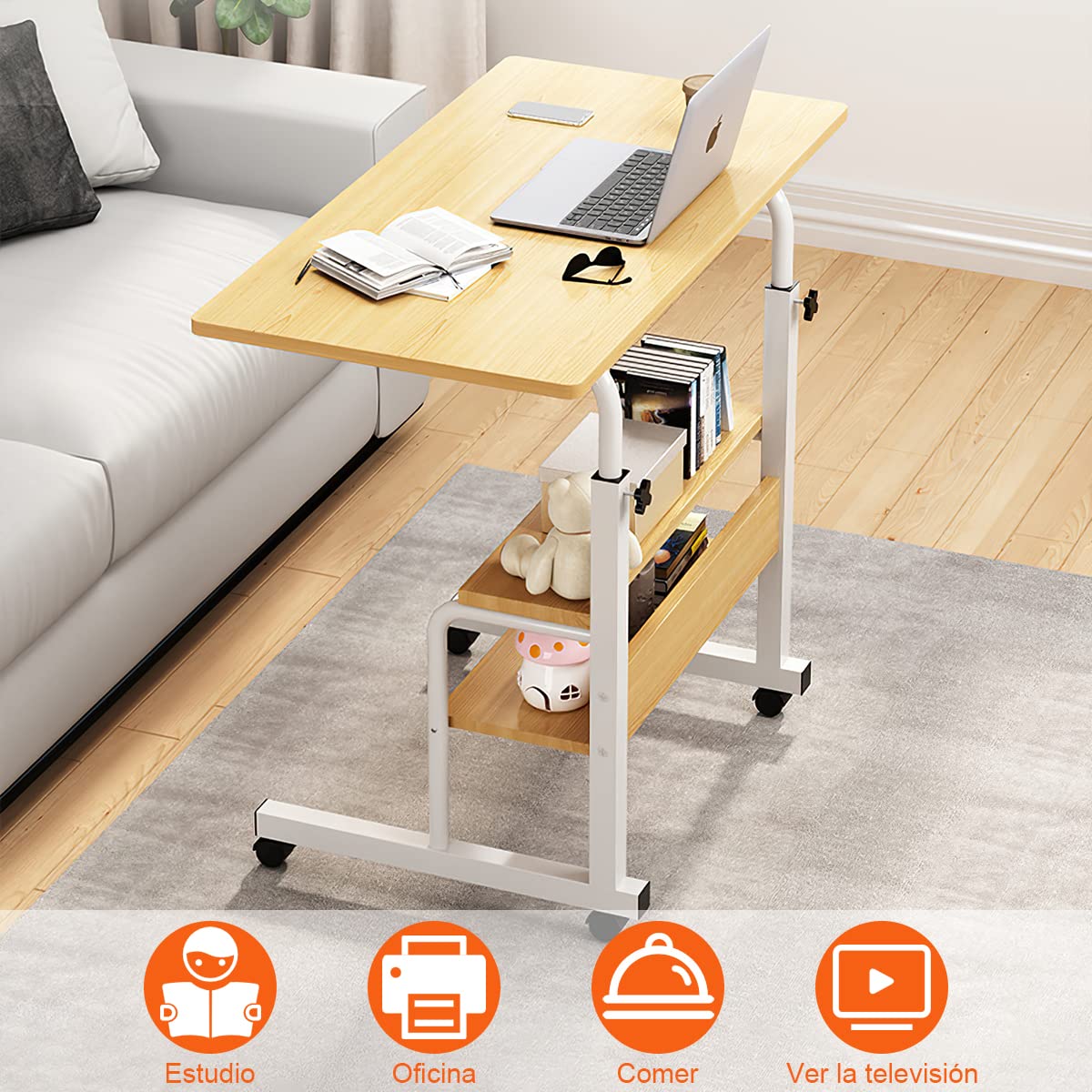 Escritorio Altura Ajustable Mesa Auxiliar con Ruedas