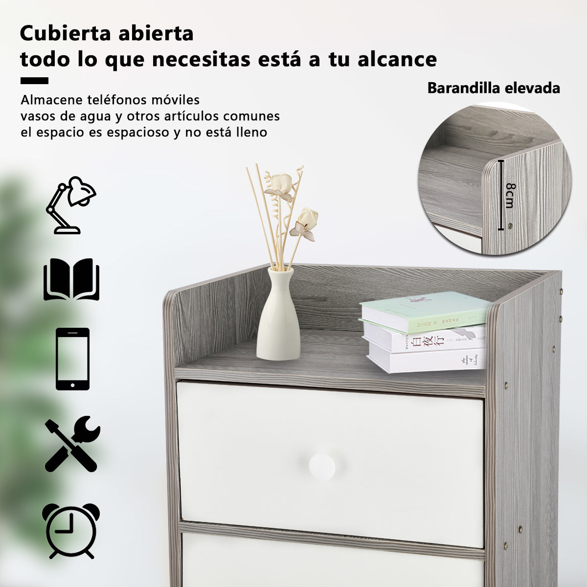 Mesita de Noche - Estilo Moderno 2 Cajones（Pino Morandi）
