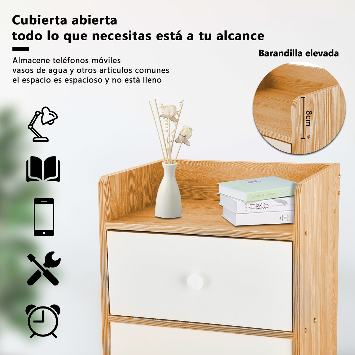 Mesita de Noche - Estilo Moderno 2 Cajones (Arce nórdico）