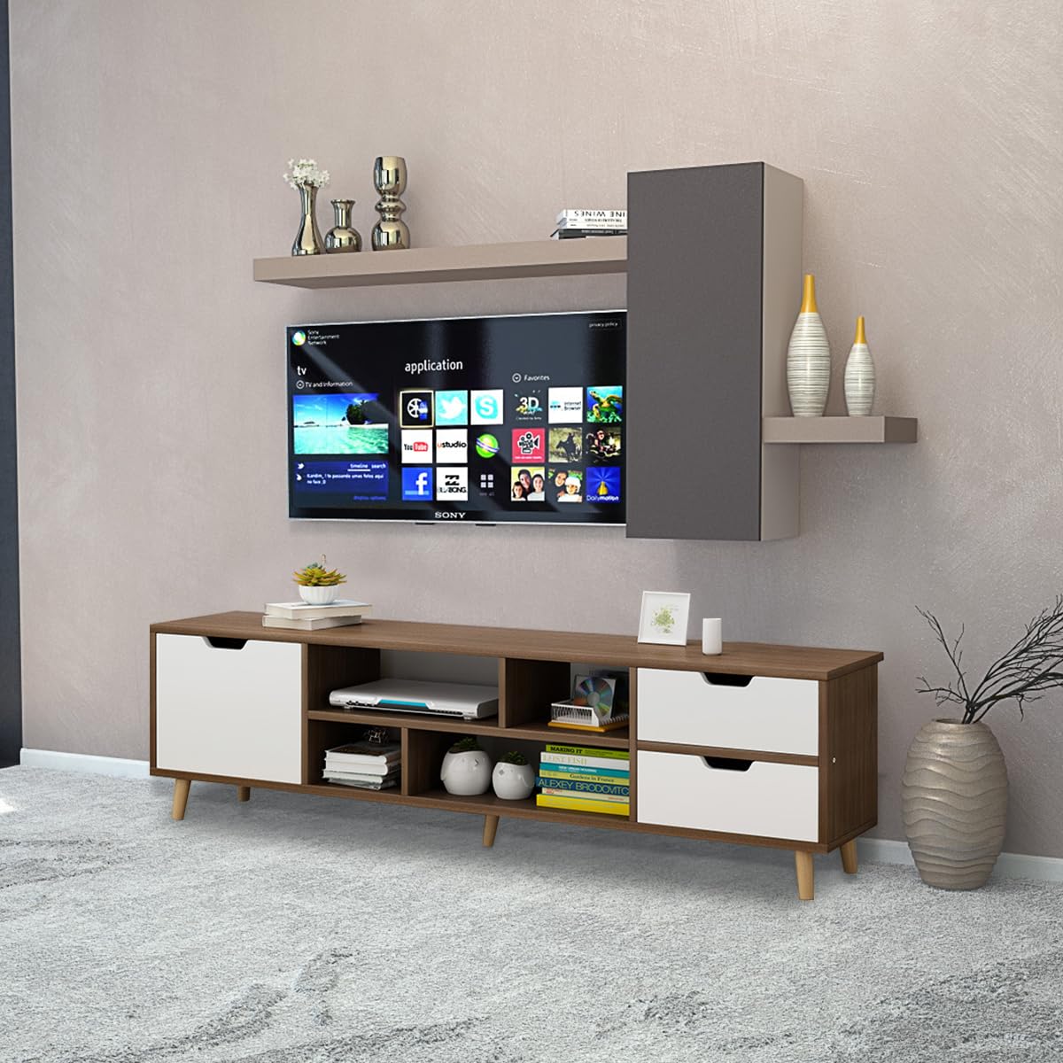 Mueble de TV con Estantes de Almacenamiento