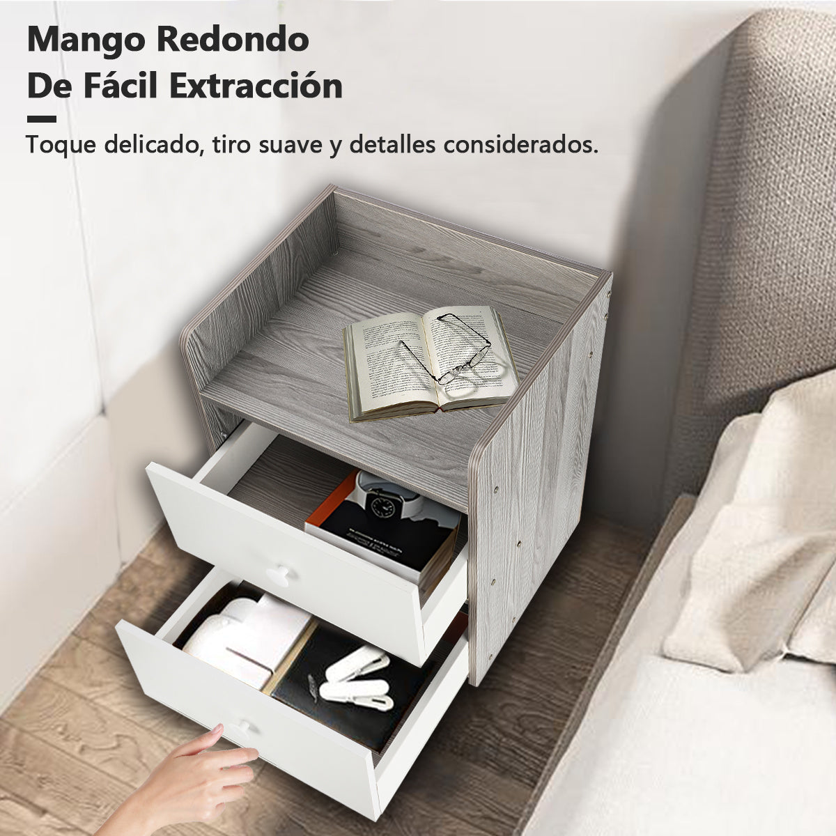 Mesita de Noche - Estilo Moderno 2 Cajones（Pino Morandi）