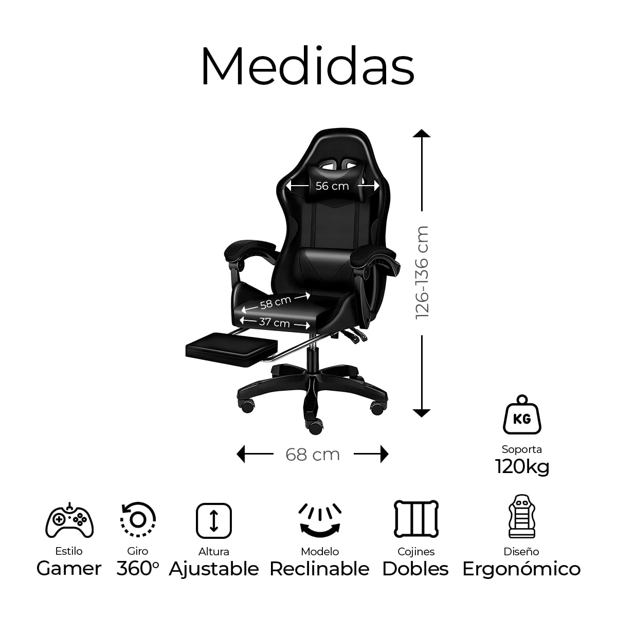 Silla Gamer - Soporta hasta 150Kg