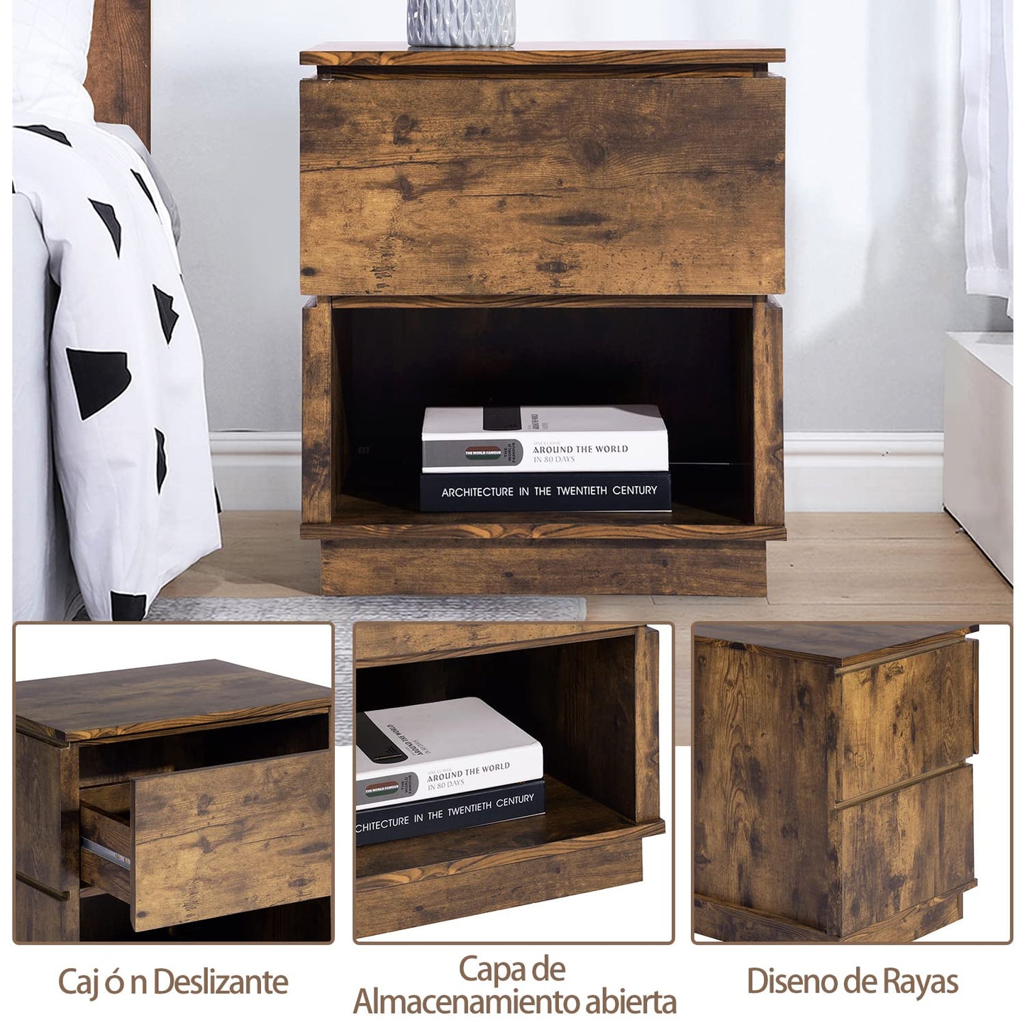 Mesita de Noche Madera - Vintage
